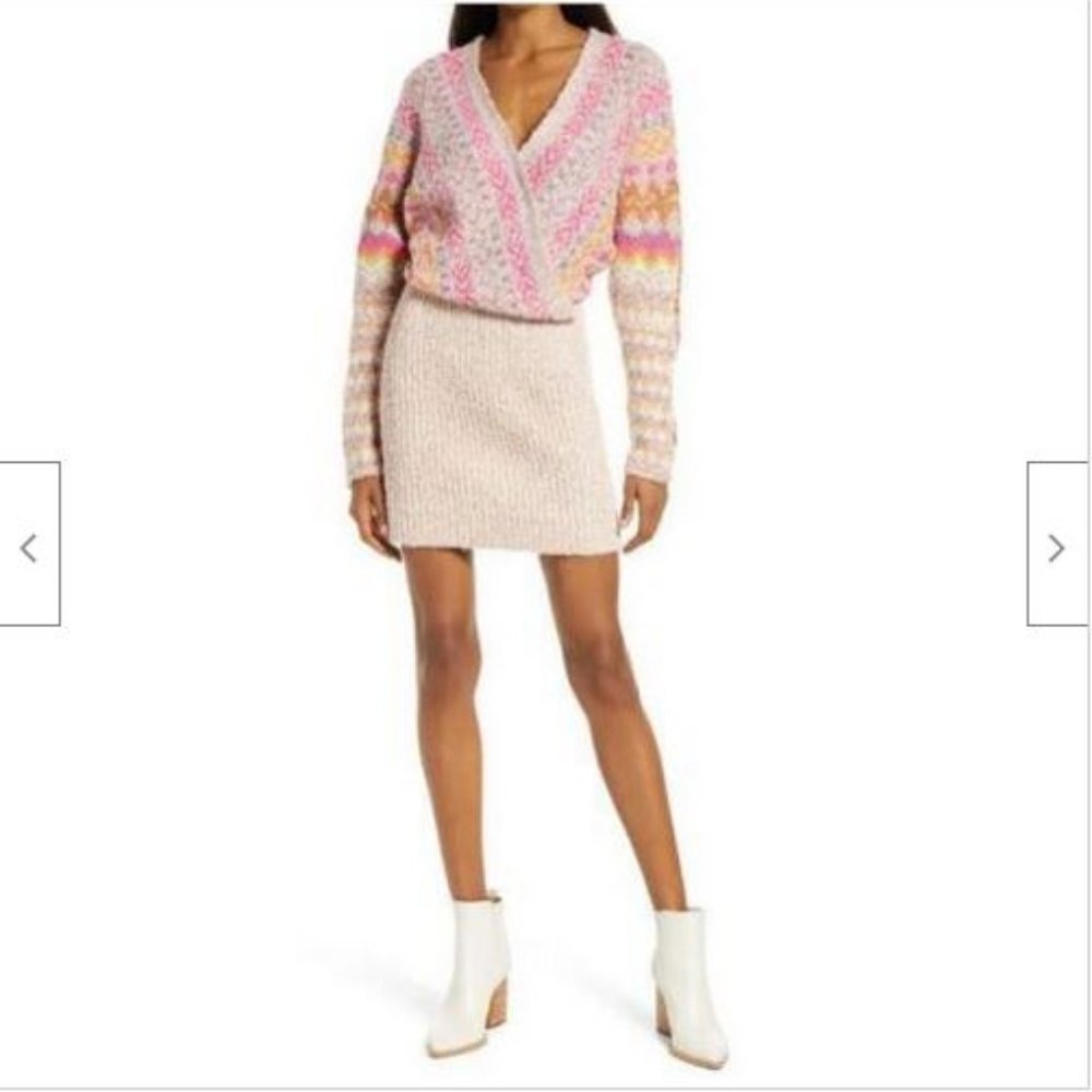 NWT Free People Strawberry Forever Fair Isle Long Sleeve Sweater Dress Large
